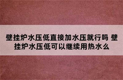 壁挂炉水压低直接加水压就行吗 壁挂炉水压低可以继续用热水么